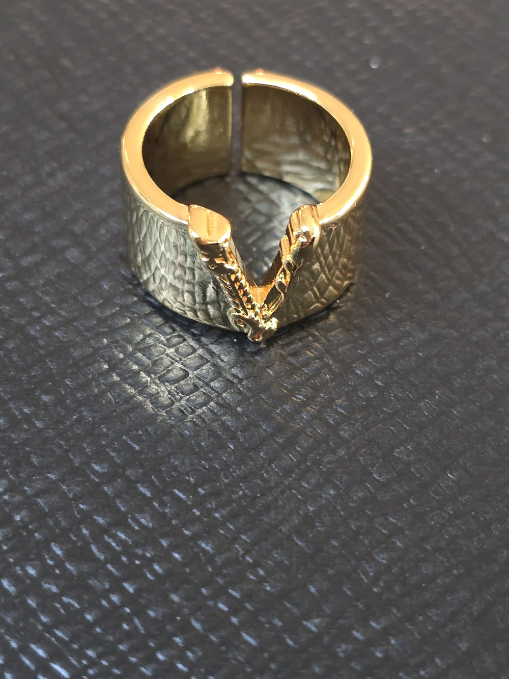 Versace Polished Gold Logo Band Ring